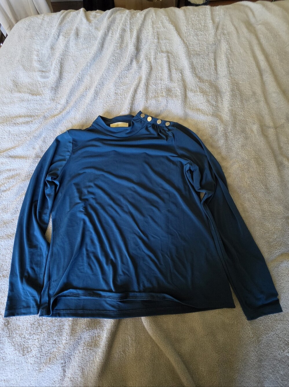 MICHAEL Michael Kors Teal Blue Crewneck Top with Shoulder Buttons
